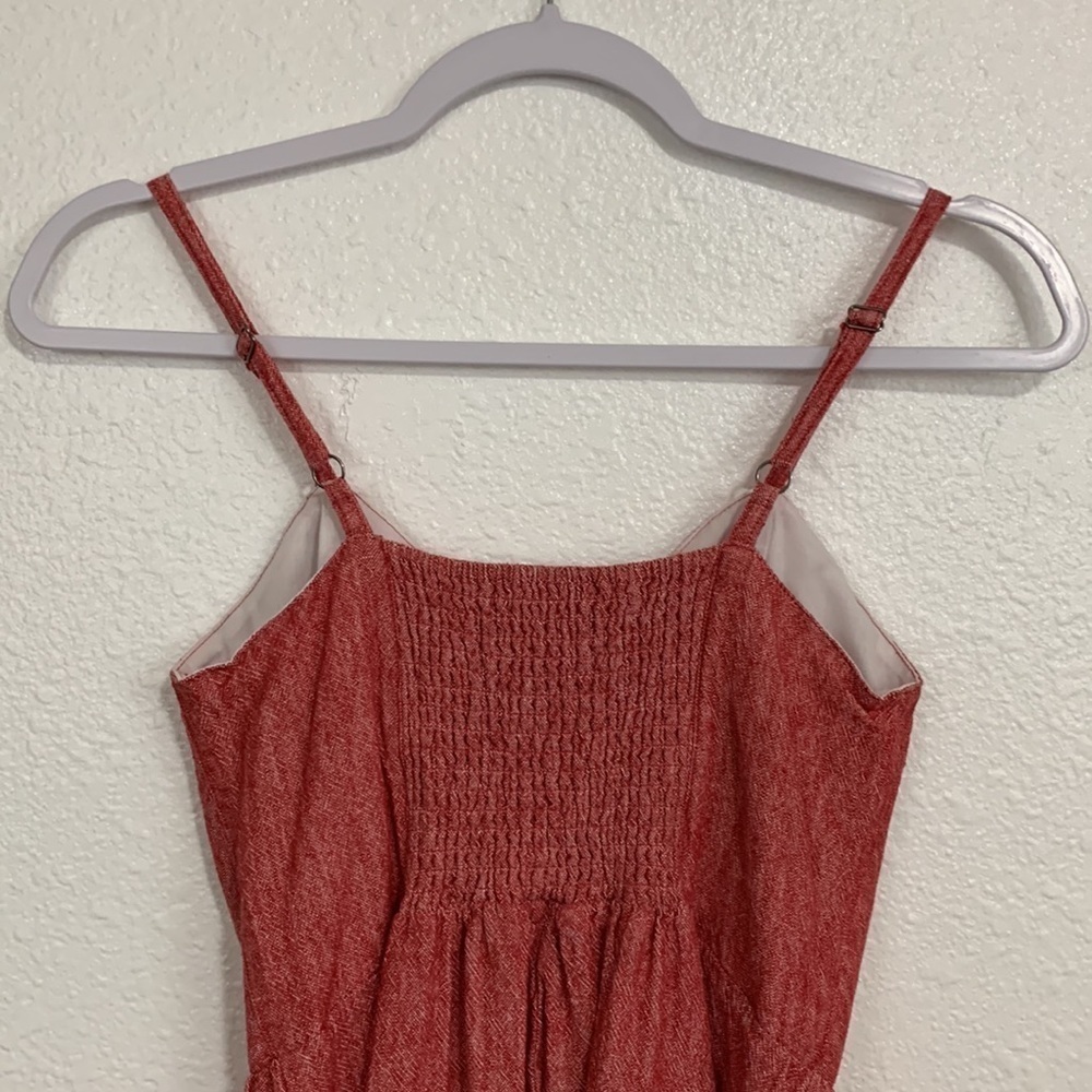 Indigo Rein Linen Red Button Through Double Pocket Cami Dress Size M - Picture 5 of 9